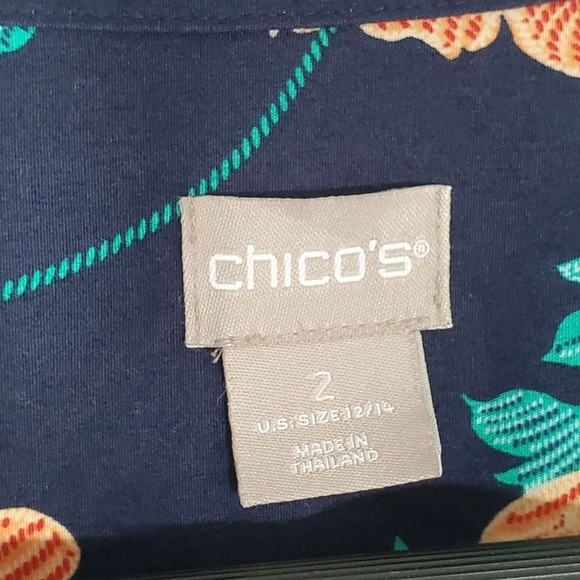 Chico’s Women Shirt Size 2 US 12 Floral Button Up 3/4 Sleeve Navy Orange Pink - Picture 4 of 12